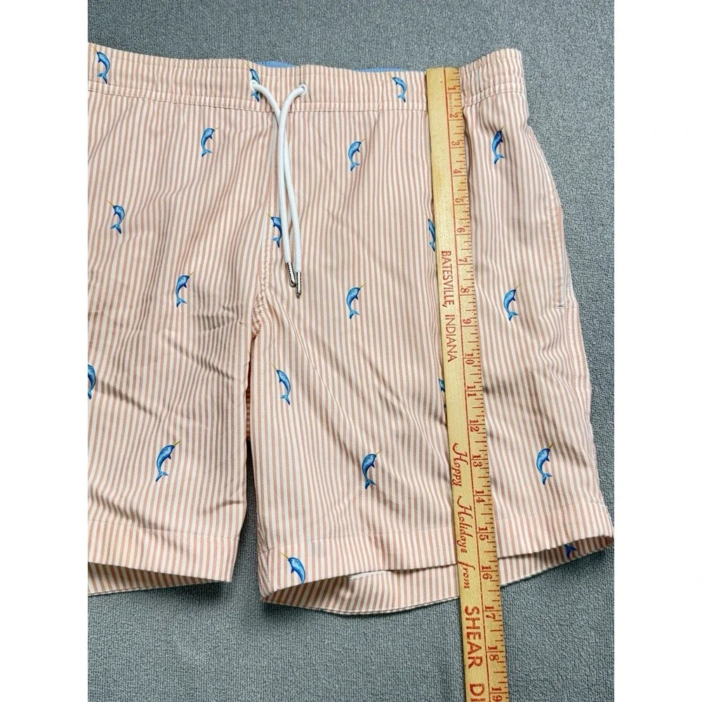 Bonobos Men's Narwhal Print Swim Trunks Shorts Pink White Stripped Small